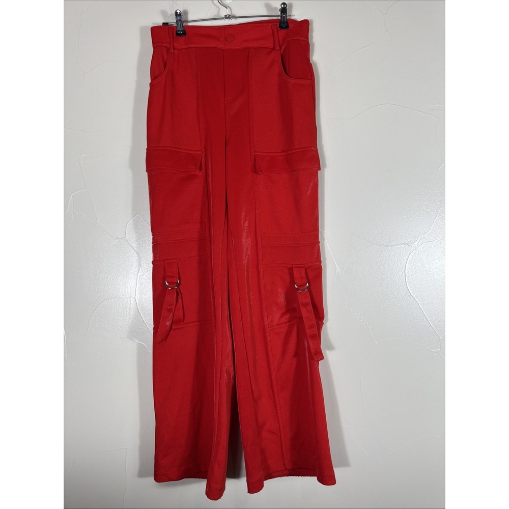 Forever 21 Red Faux Leather Cargo Pants Size M Wide Leg D-Ring Y2K
